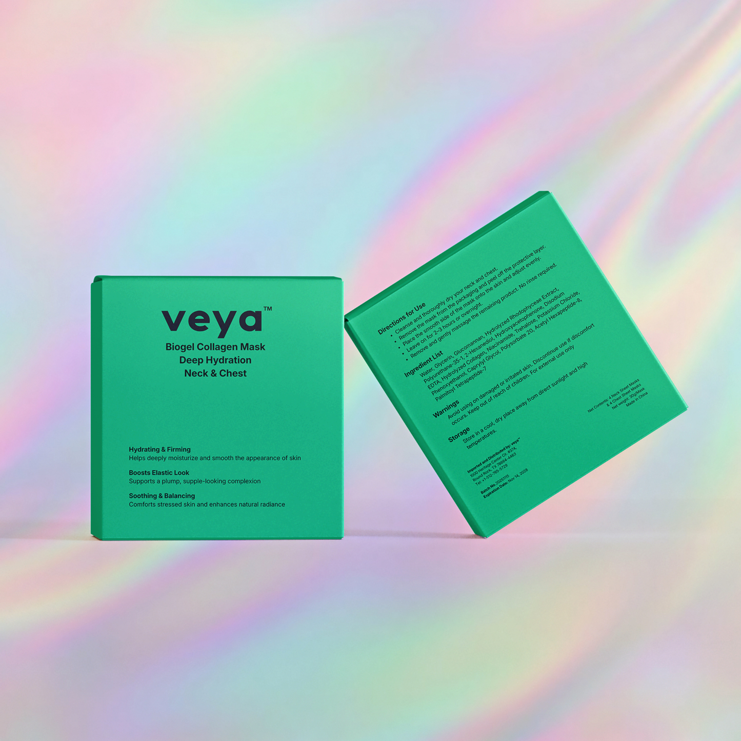 VEYA Biogel Collagen Sheet Masks - 4 Face + 4 Neck + 4 Chest | Deep Hydration Firming & Plumping Skincare